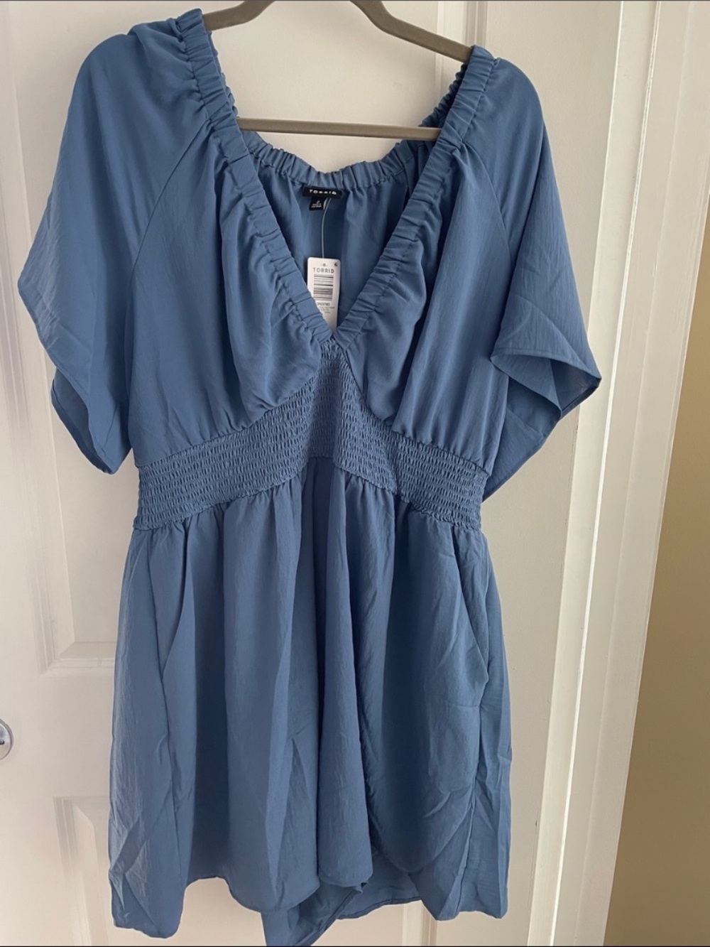 Forever 21 Dusty Blue V-Neck Smocked Waist Tunic